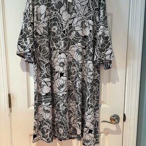 Ruby Rd. Black and White Floral Long Sleeve Dress